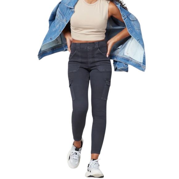 Spanx Stretch Twill Ankle Cargo Pant‎ Womens Size Petite Small Washed Black - Picture 9 of 11